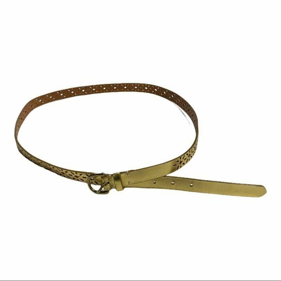 J. Crew women Gold tone leather belt size Large gold buckle main image 9